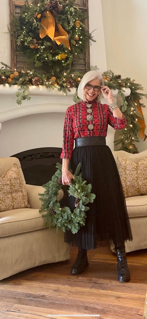 over 50 style blogger Cindy Hattersley in Tulle skirt for the Holidays