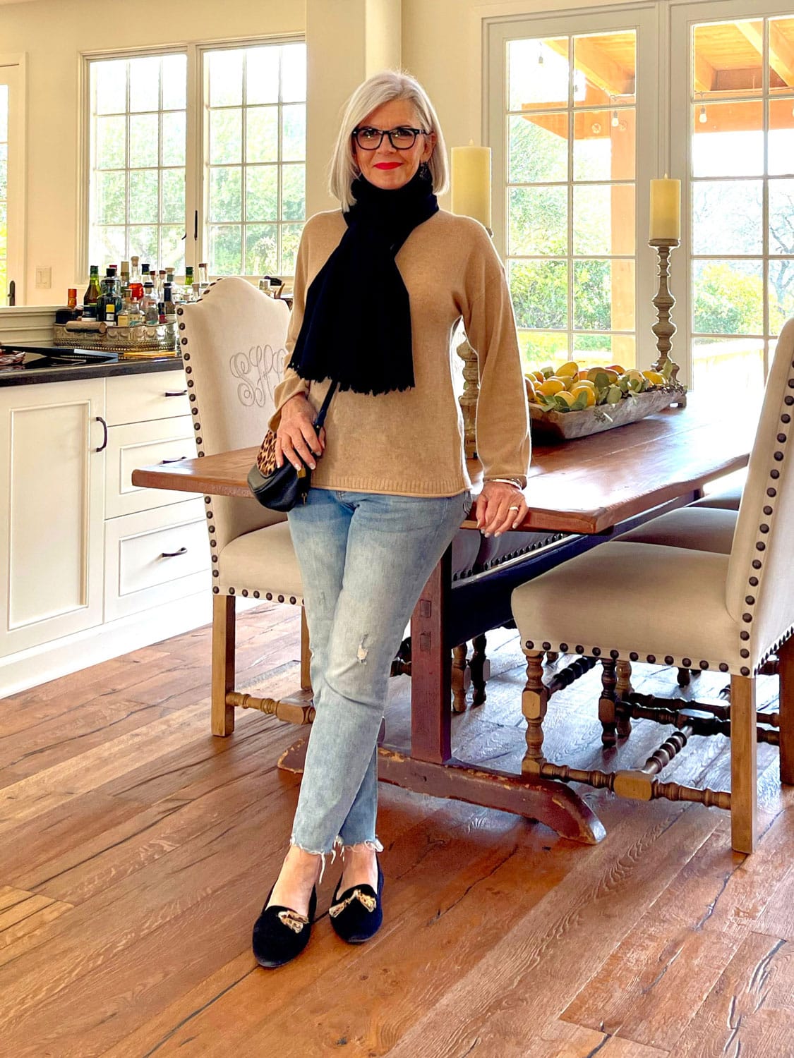 cindy hattersley in j crew cashmere and jeans