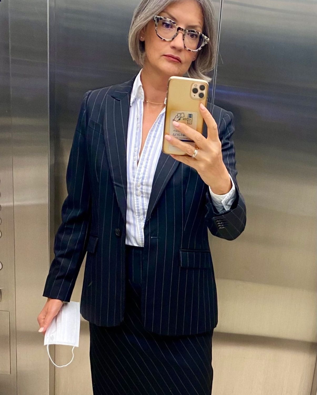 Rhiannon in business suit-ageless style