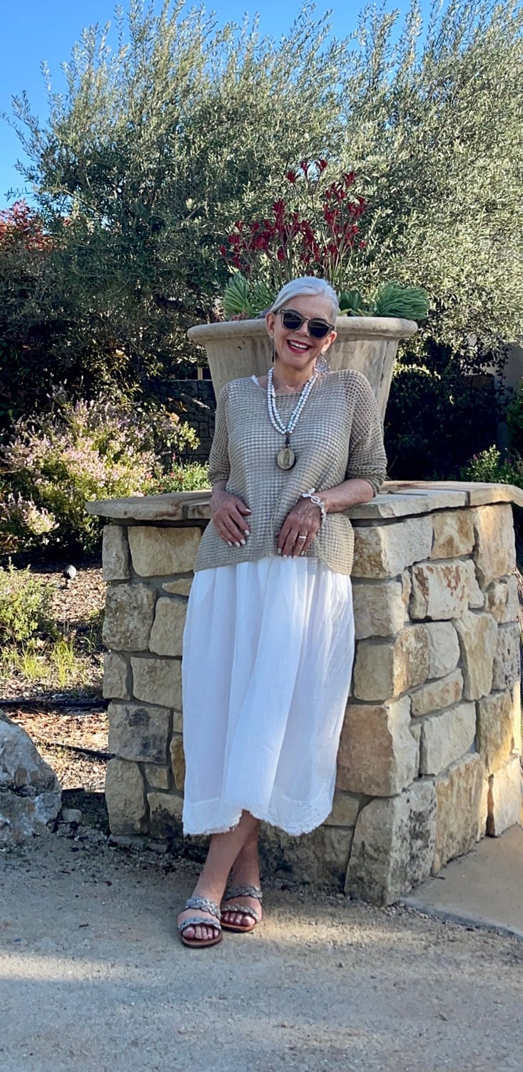 Cindy Hattersley in Eileen Fisher and Hannoh Wessel Dress