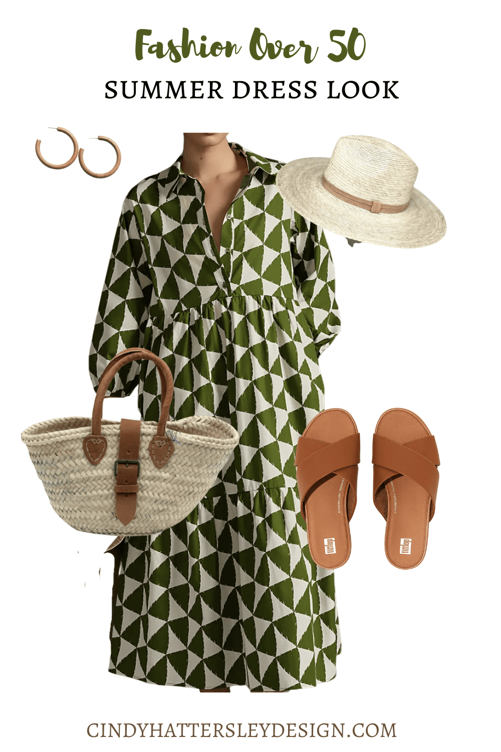 outfit of the week, the color green, anthro dress, etsy accessories & fit flop sandals