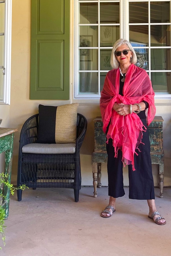 cindy hattersley in Eileen Fisher and Etsy shawl