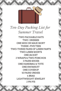 Summer Travel 10 day Packing List