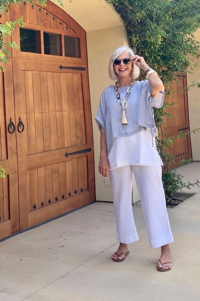 horn necklace with eileen fisher on cindy hattersley