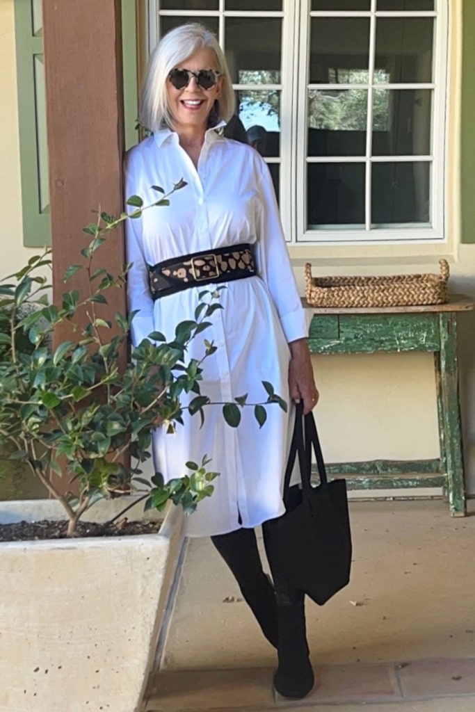 nordstrom white duster belted and styled by cindy hattersley