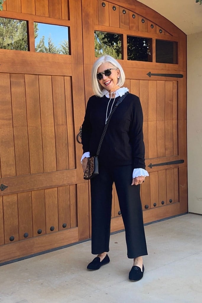 Eileen-Fisher-wool-pants,-Quince-sweater-J-Crew-shirt