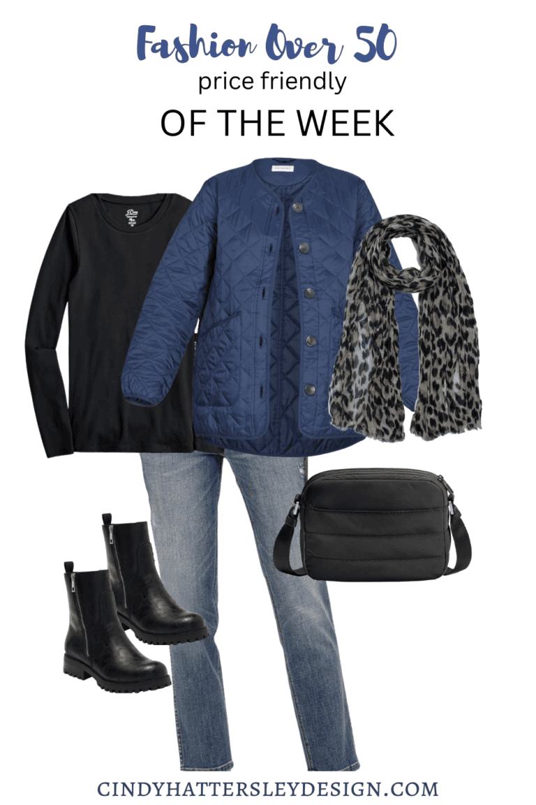 Price Friendly over 50 Outfit of the Week with quilted jacket