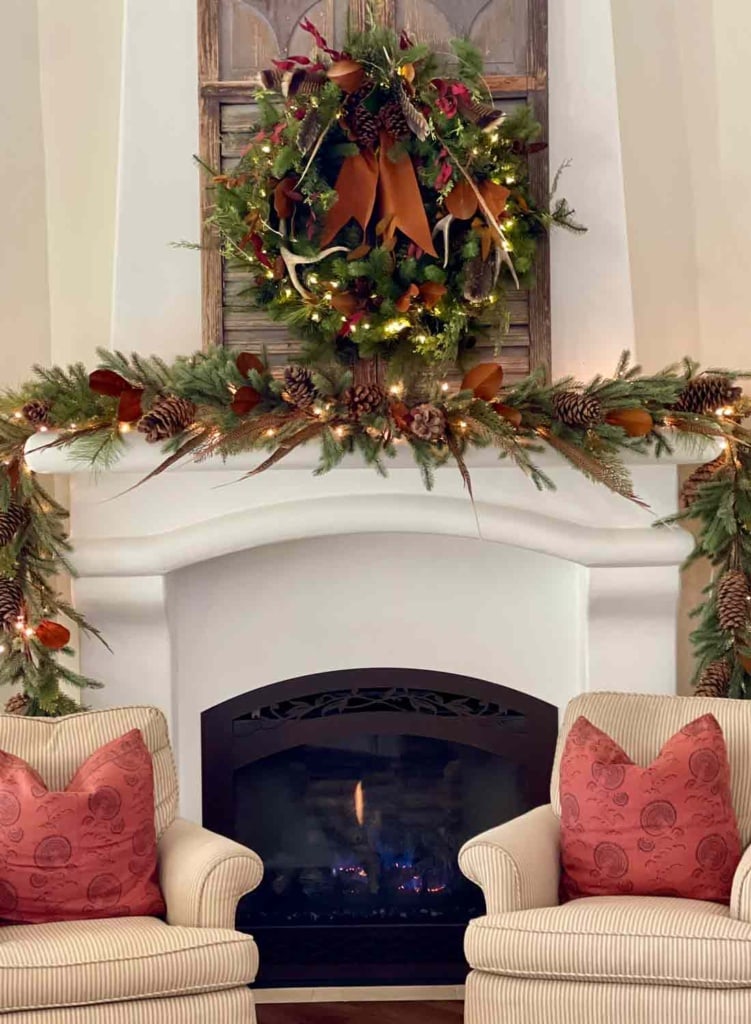california fireplace decorated for Christmas