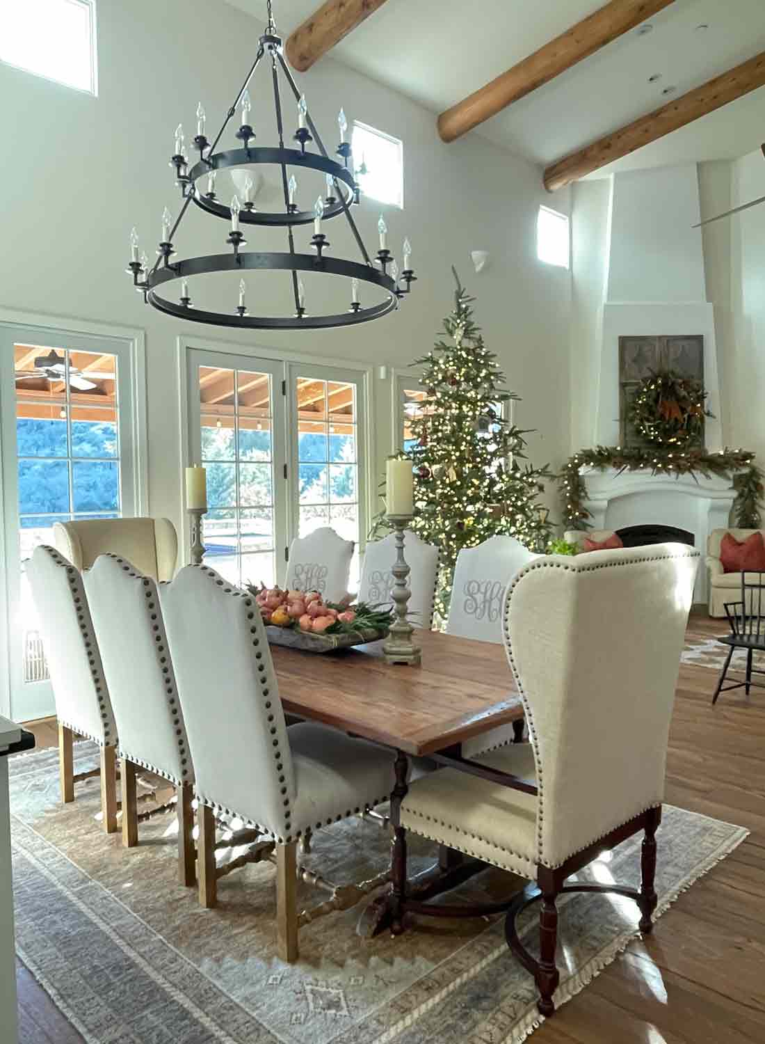 california great room with christmas tree