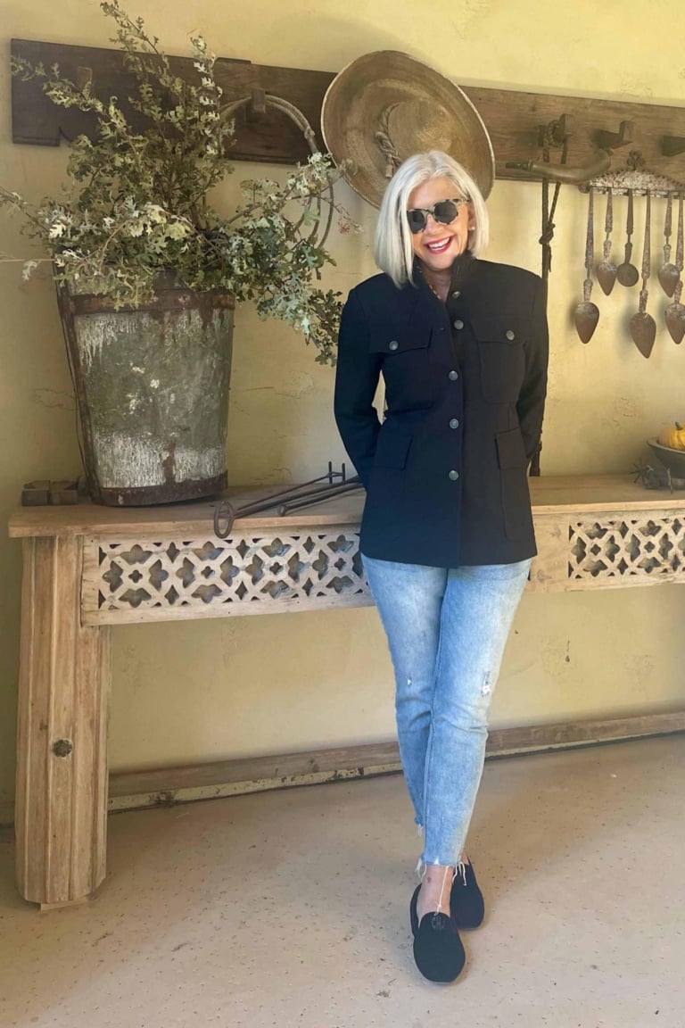 rag and bone black military jacket and jeans