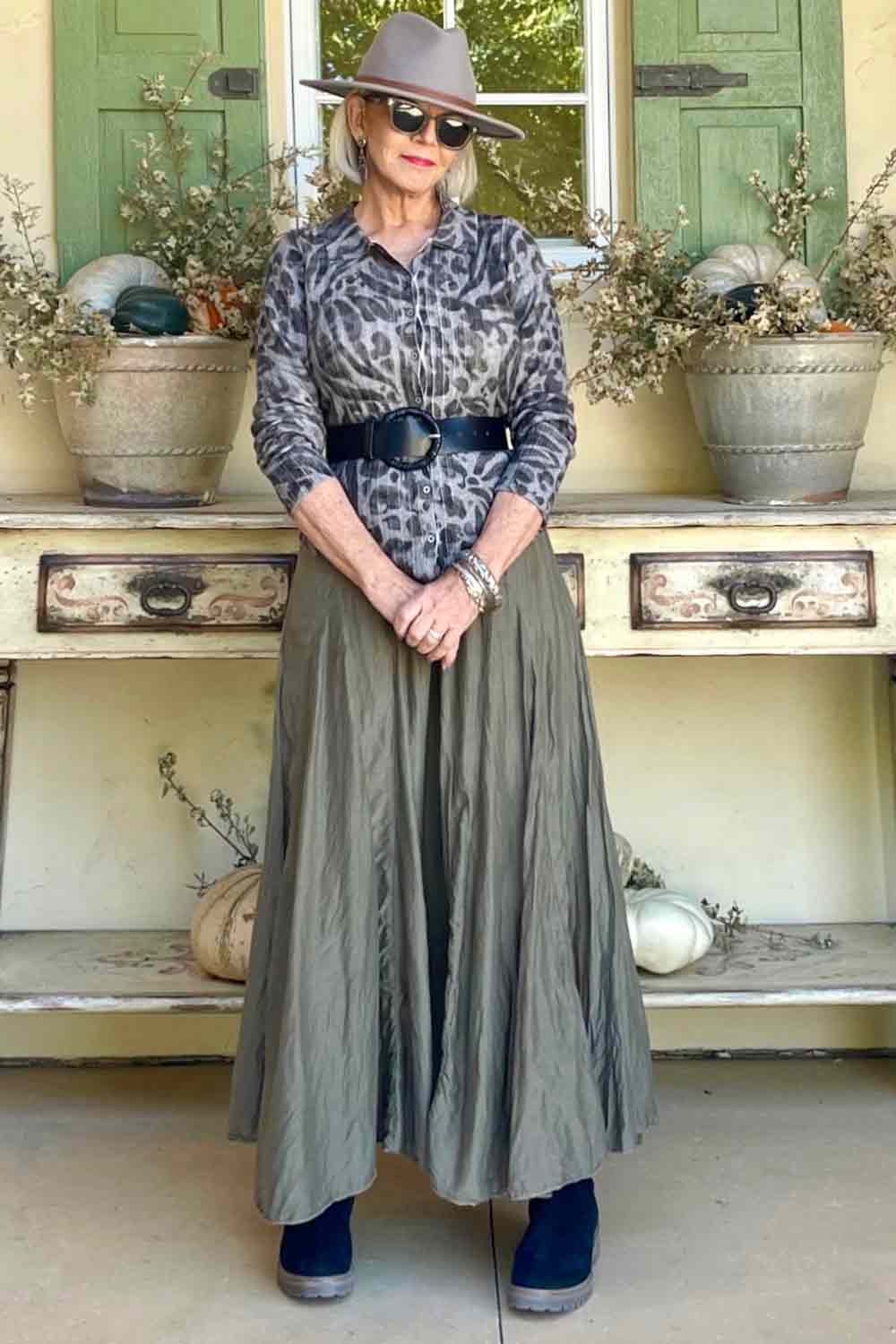 Wyeth billie hat with maxi skirt & leopard sweater