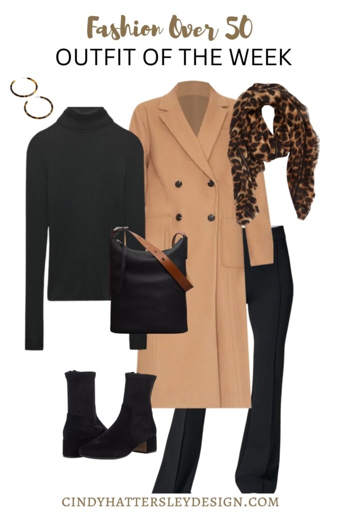 outfit of the week camel coat and black pants