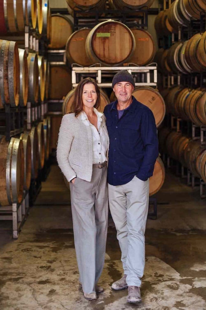cris and jo anne cherry in their barrel room