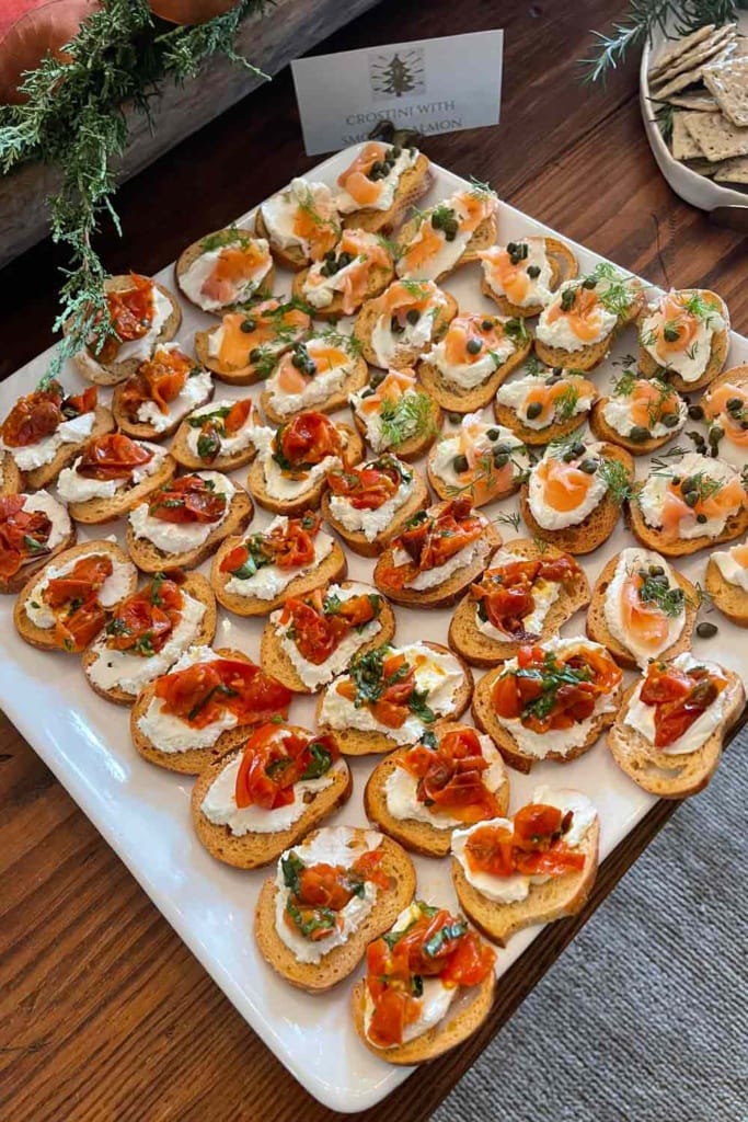 Crostini with smoked salmon, crostini with roasted tomatoes