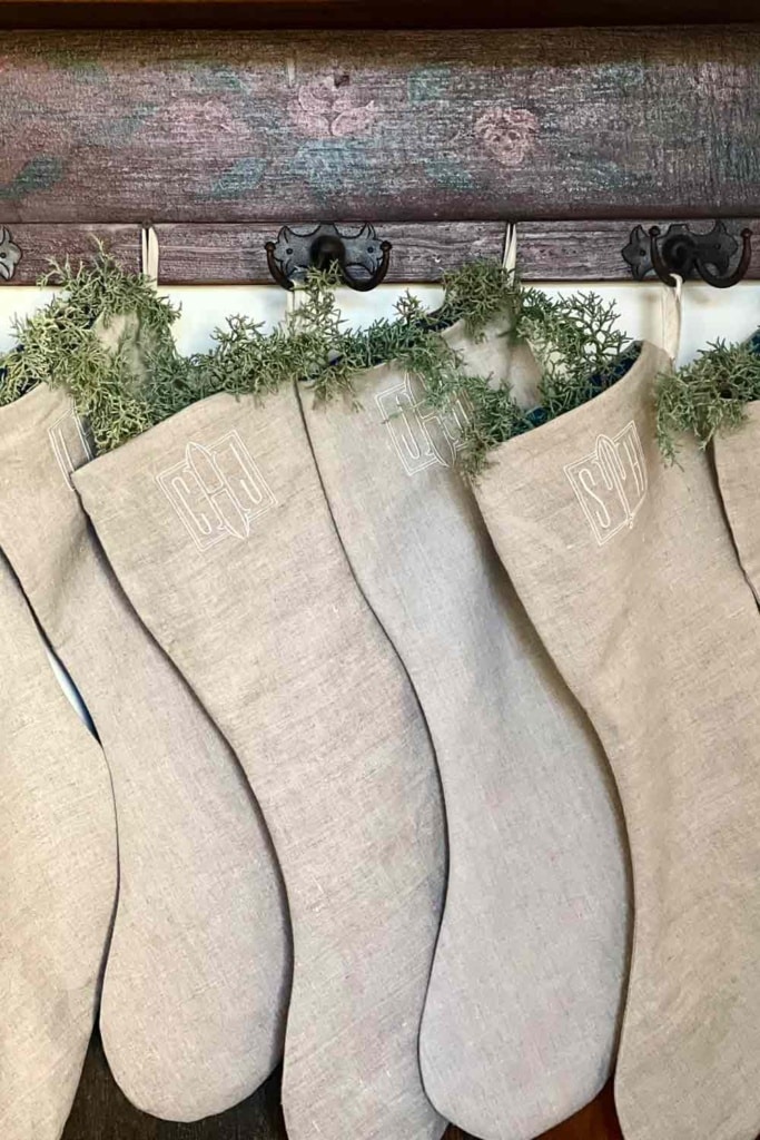 Natural Linen Monogrammed Christmas Stockings