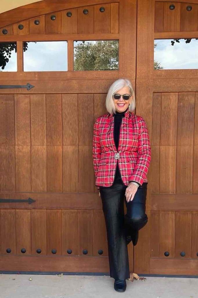 tartan jacket with faux leather pants-cindy hattersley