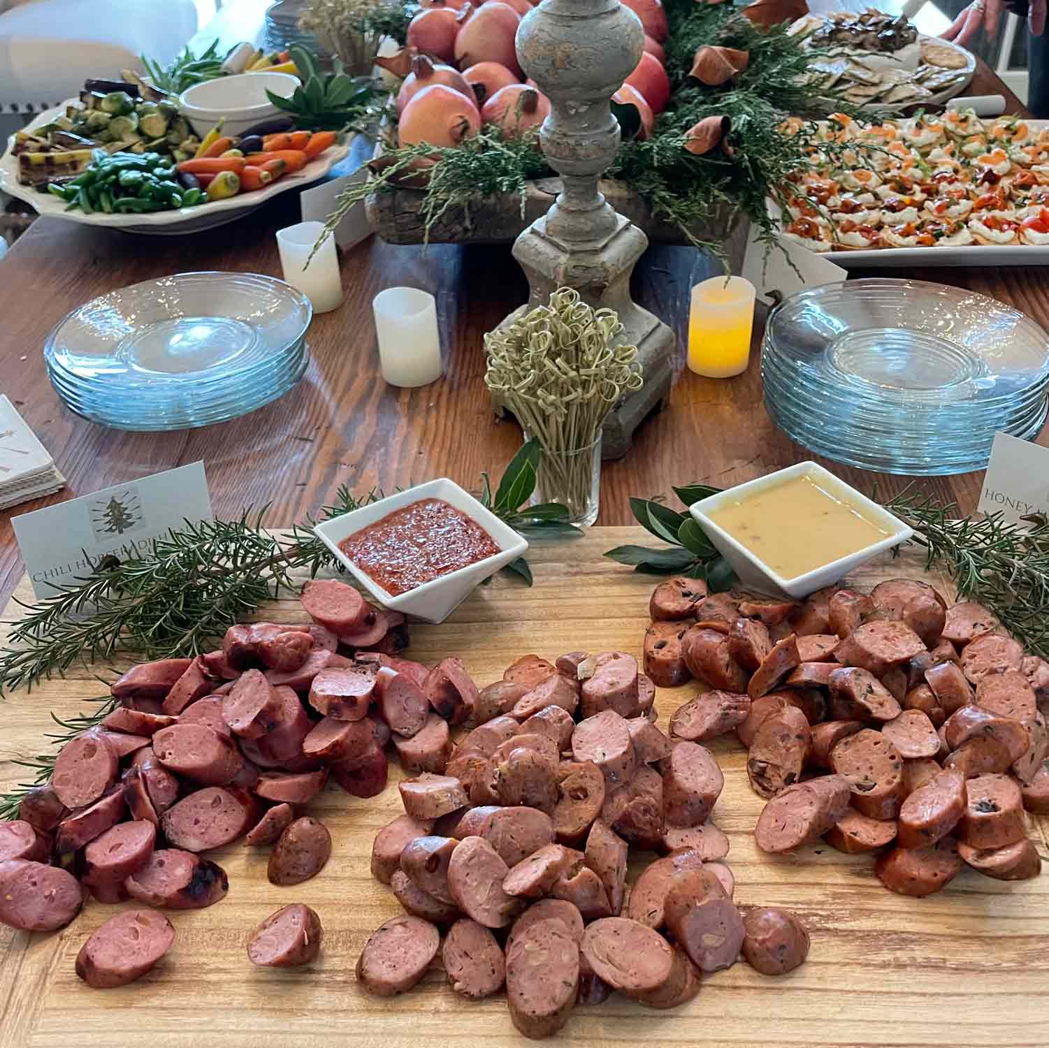 grilled sausages with two dips