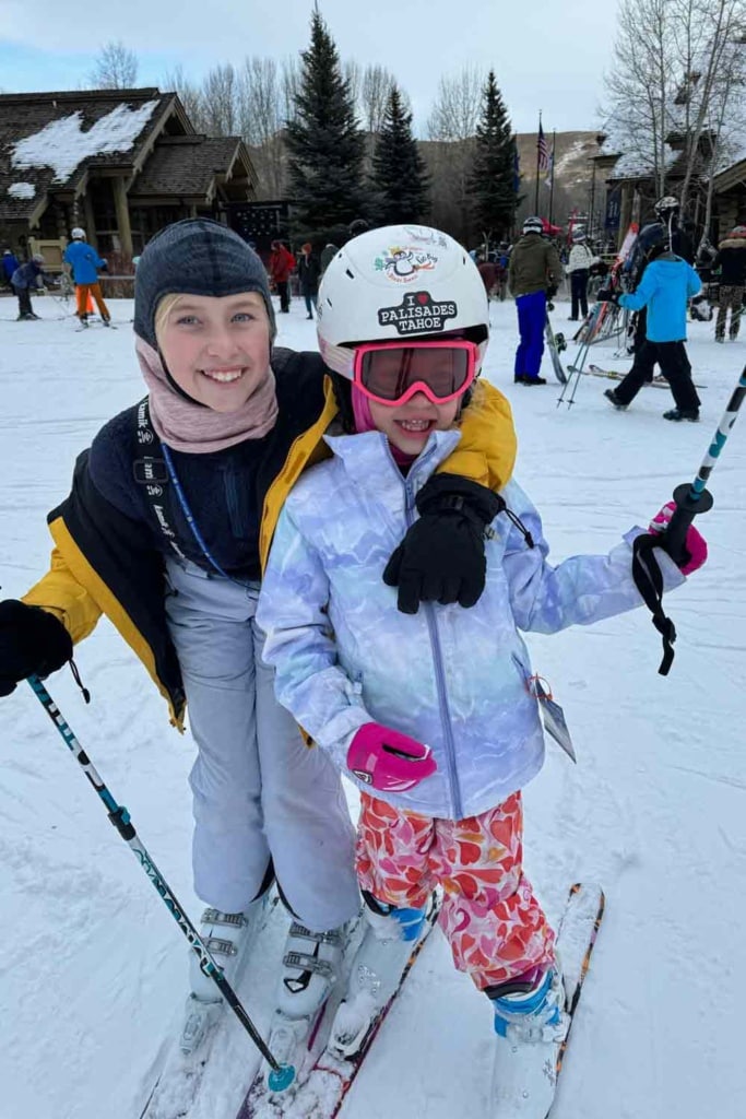 two little girls skiing in sun valley