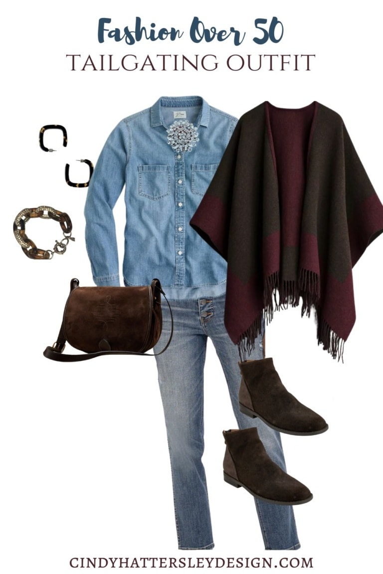 Over 50 Tailgate Outfit Poncho & Jeans