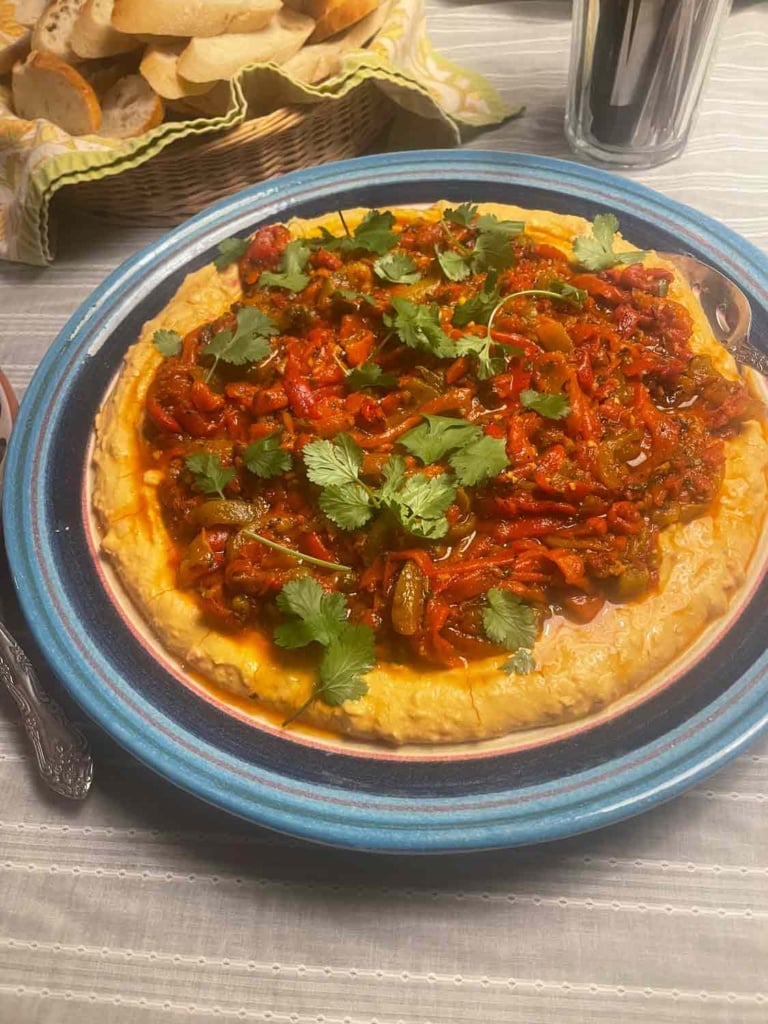 Red Pepper Hummus with Roasted Red Pepper Salad