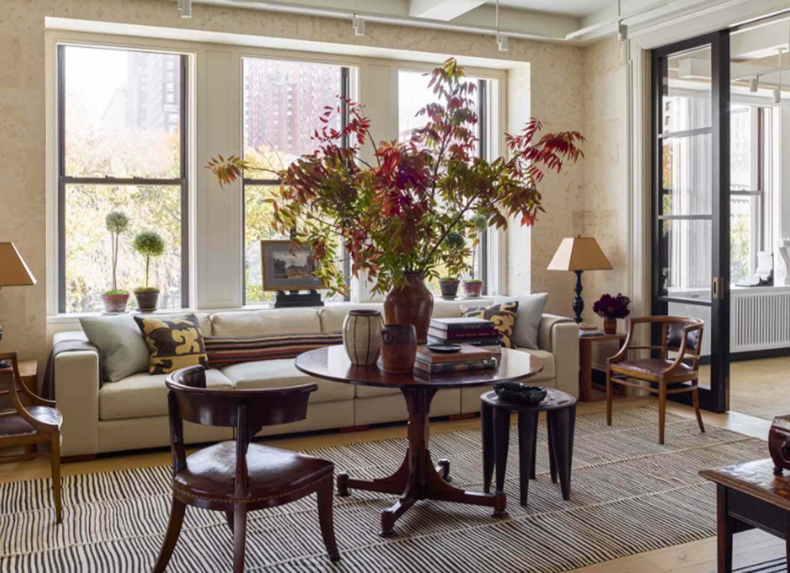 Architect Gil Schafer's office with a larg bouque of leaves