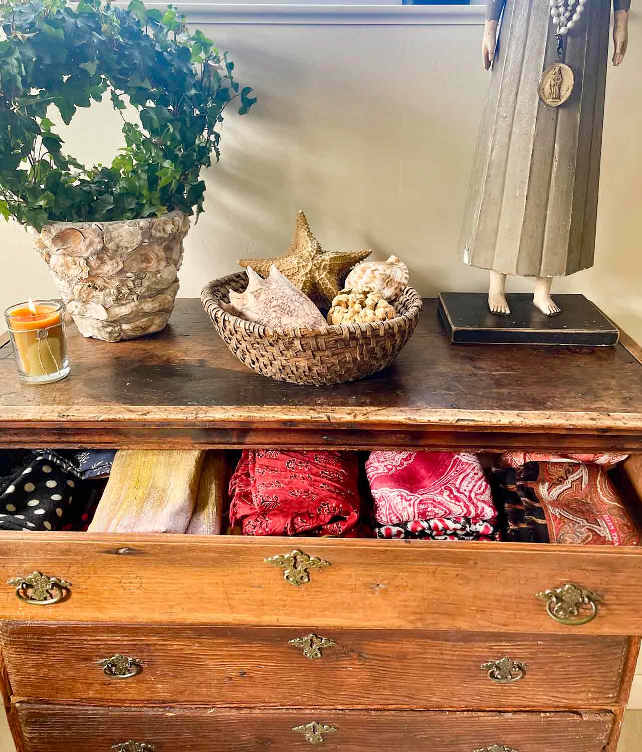 Antique Chest with drawer of scarves