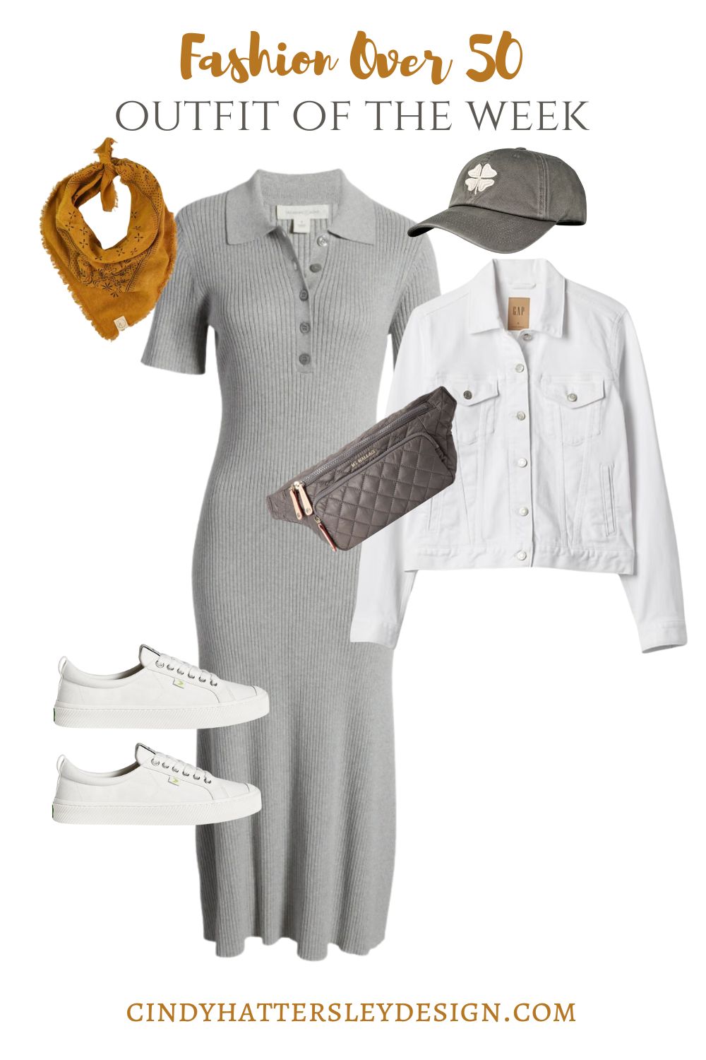 Outfit of the week in gray, white and mustard