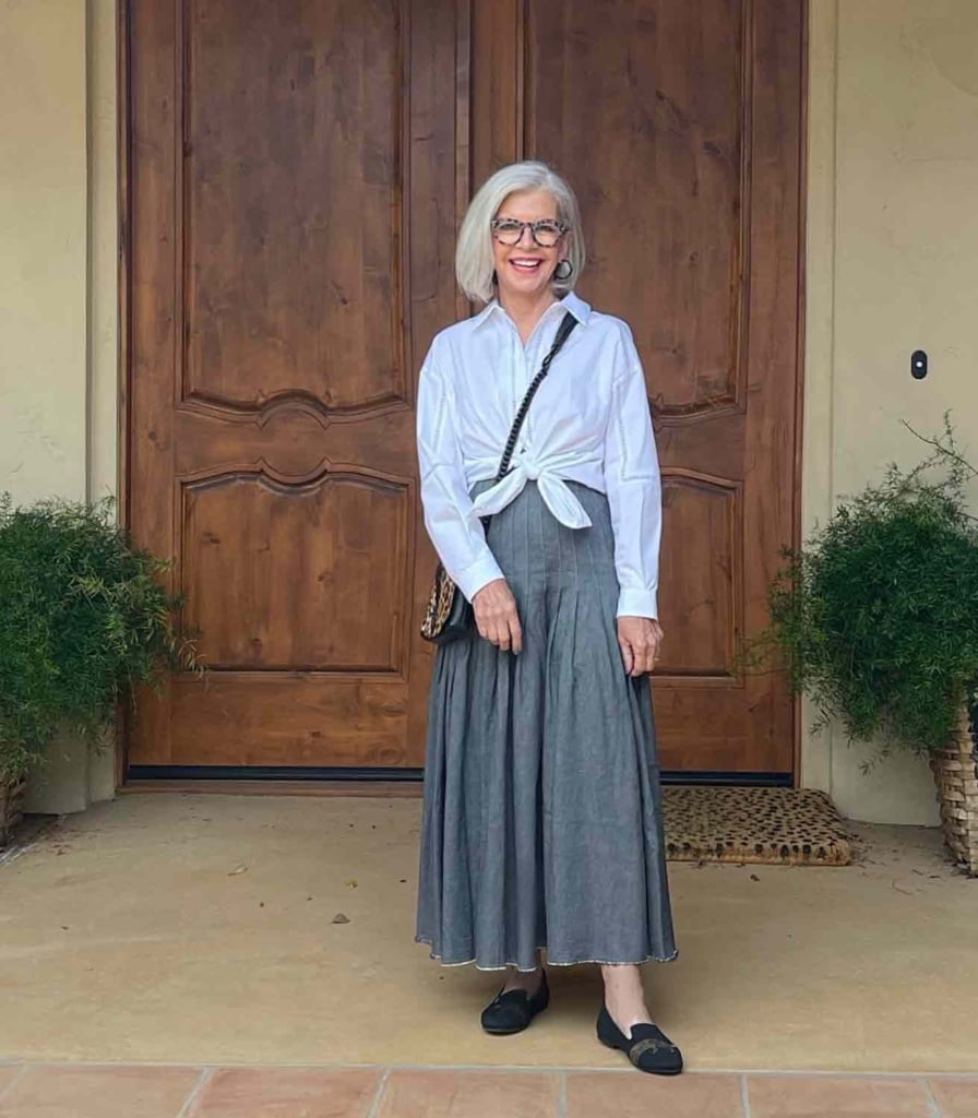 zara white shirt and zara denim skirt