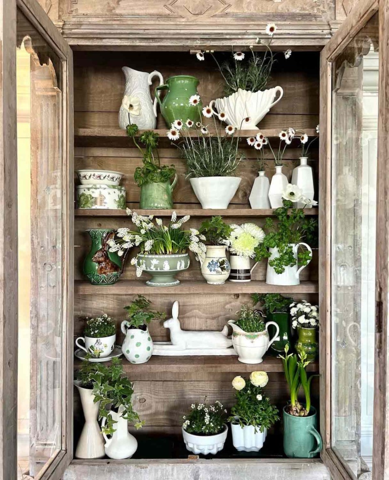 Sue bond interiors cupboard filled with fresh easter decor