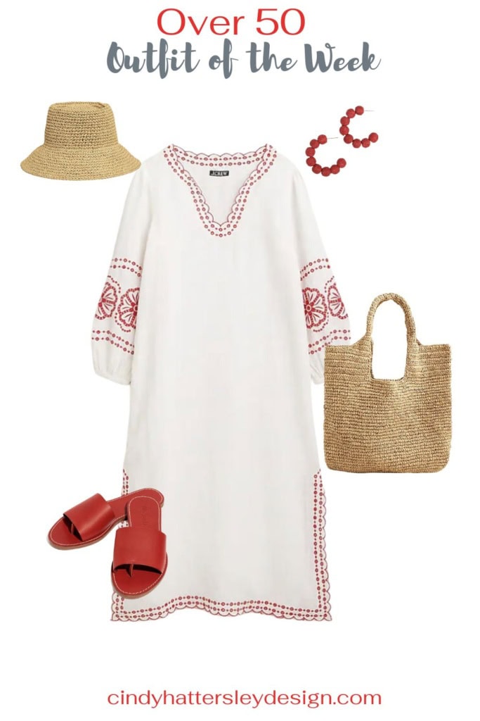 Make Mom Feel Special this Mother's Day by buying her J Crew Bungalow Maxi Dress Outfit with Straw Accessories and Red Sandals