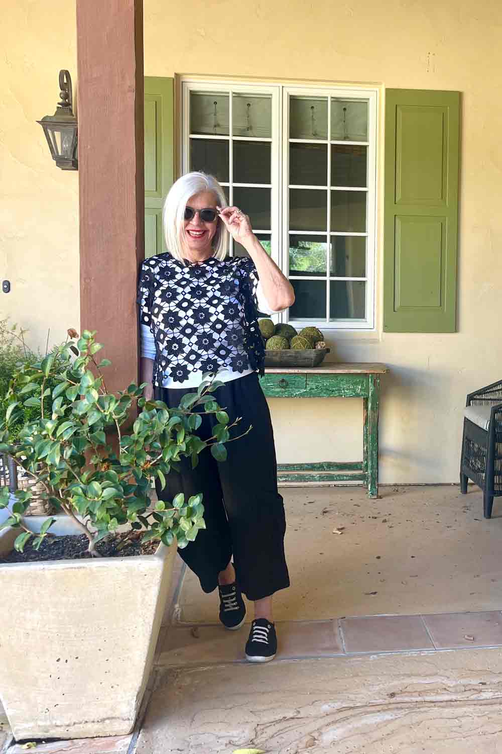 Anthro open weave top Anthro open weave top and bryn walker casbah pants | Spring Fashion Trends Women Over 50