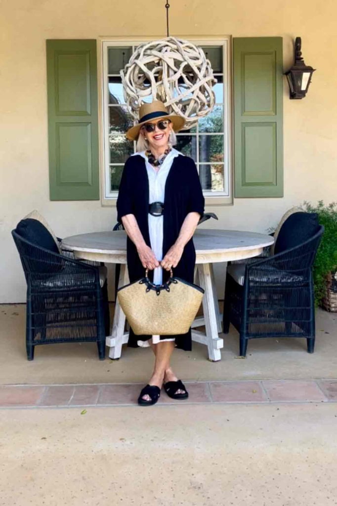 Frank and Eileen Shirt Dress with mersea sweater and Eric javitz accessories