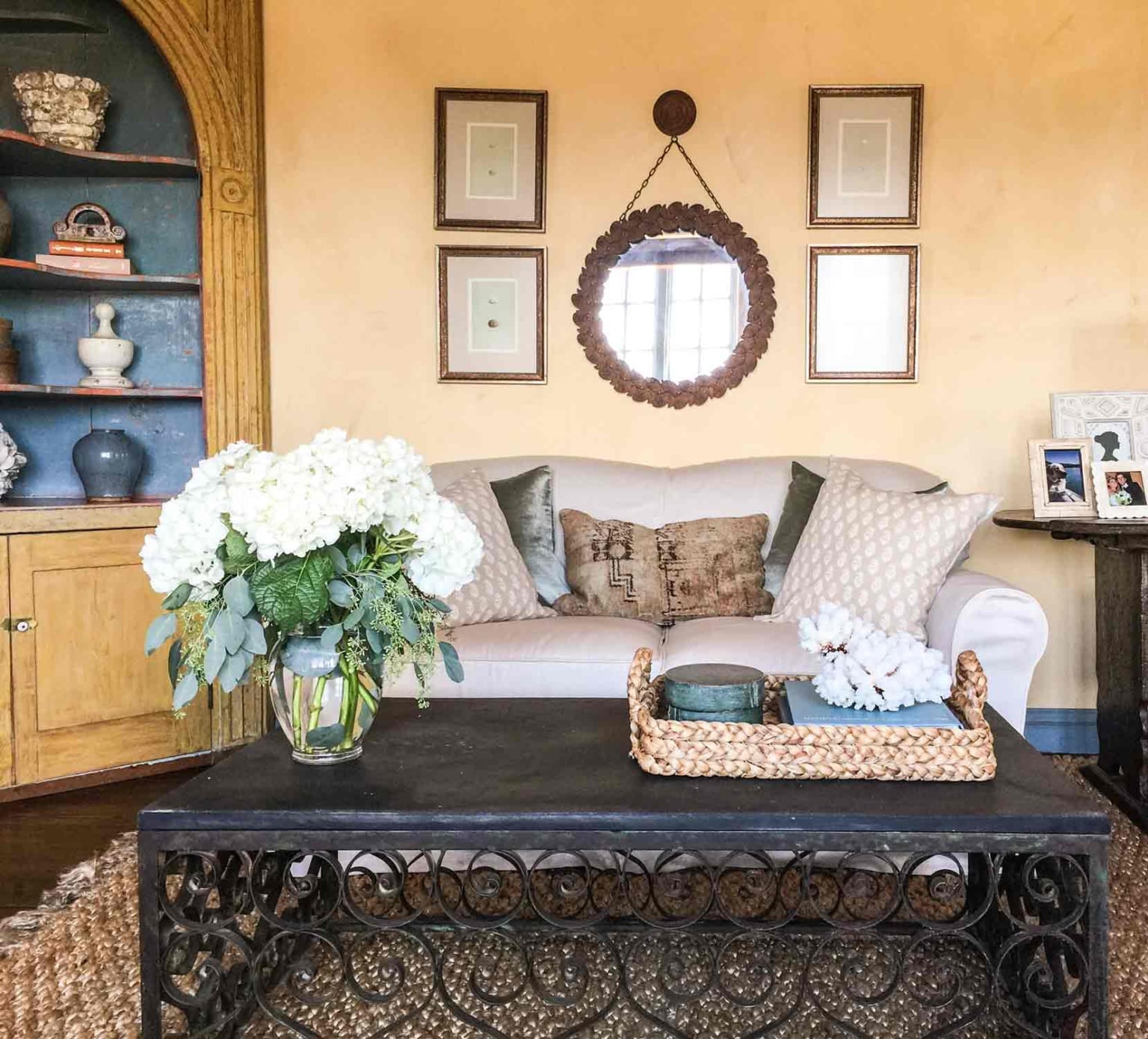 Iron Coffee table with flowers and tray Cindy Hattersley Design