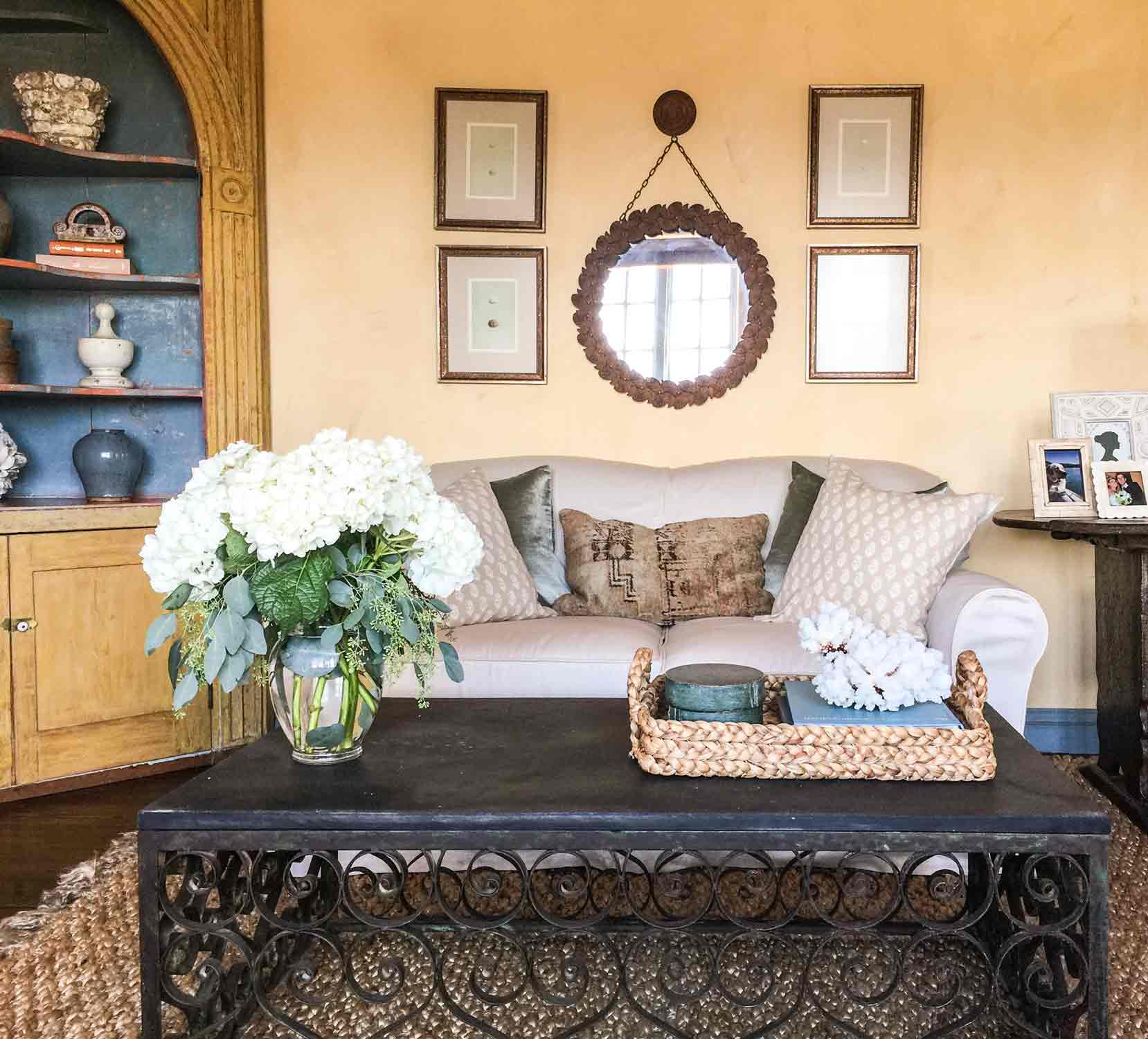 Iron Coffee table with flowers and tray Cindy Hattersley Design