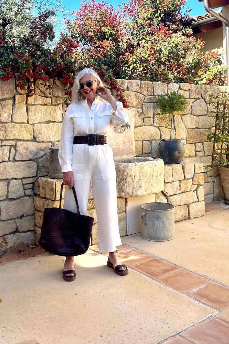 White Banana Republic Linen Jumpsuit-brown woven accessories