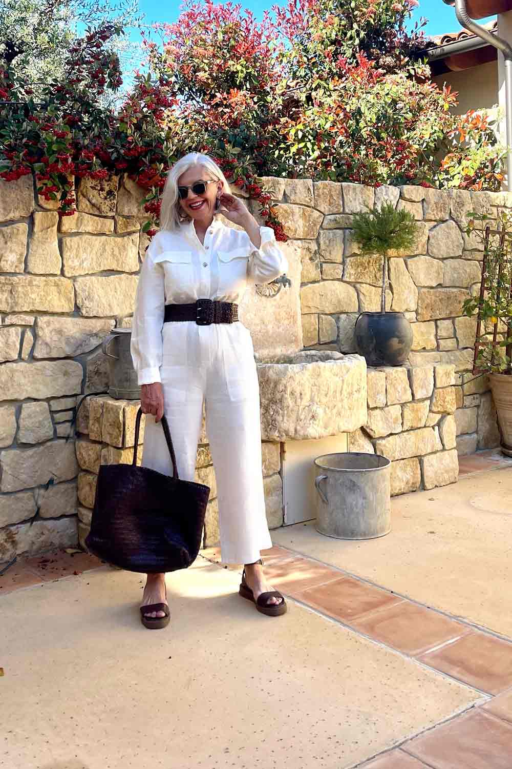 White Banana Republic Linen Jumpsuit-brown woven accessories