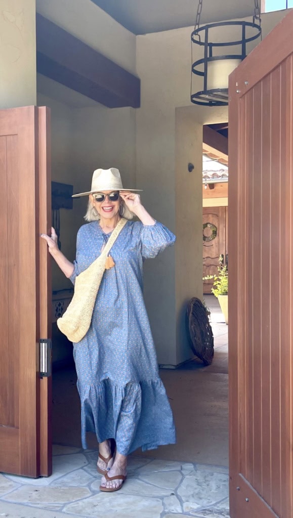 Sunshine Tienda Blue Blockprint maxi dress with hat