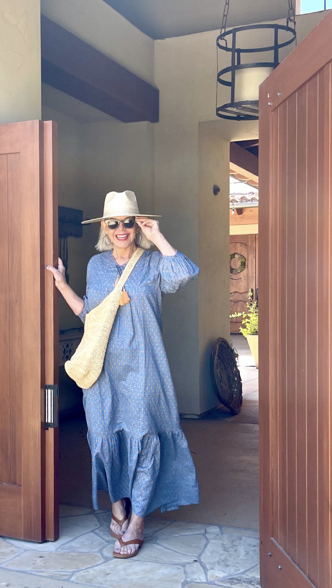 Sunshine Tienda Blue Blockprint maxi dress with hat