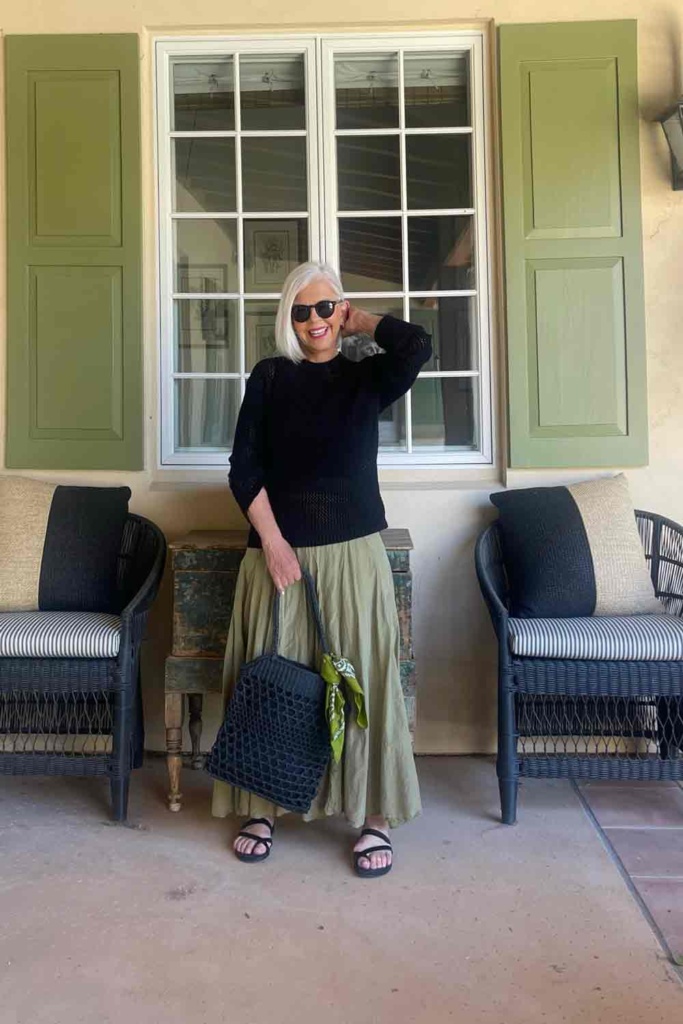 Splendid Black open weave sweater cp shades lily skirt