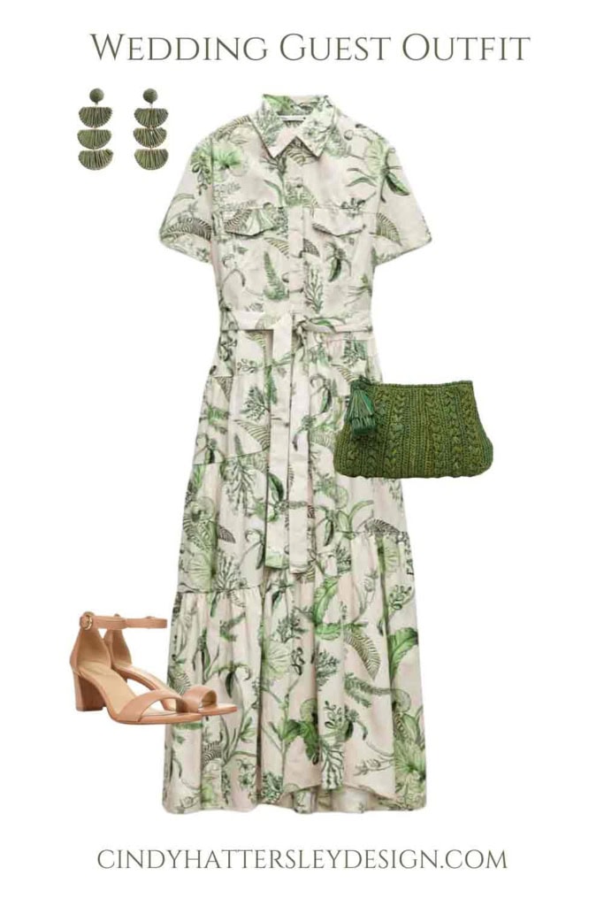 Wedding Guest Outfit  with grean and white dress from Zara