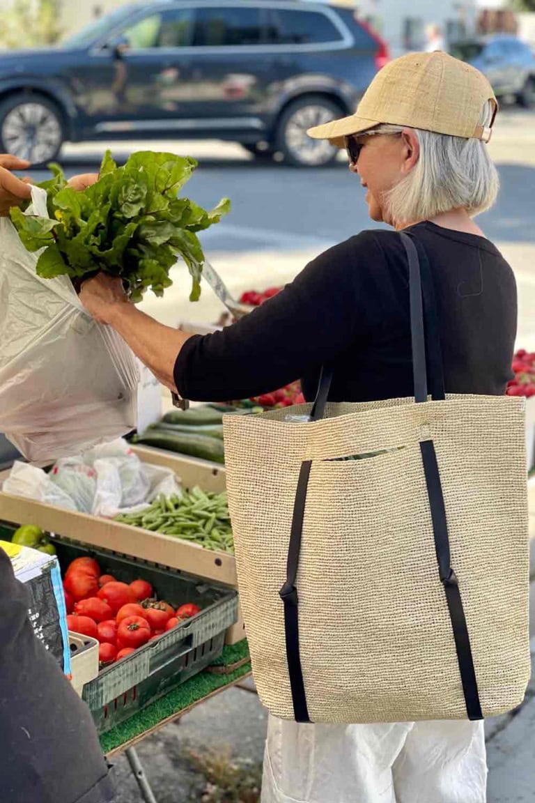 cindy hattersley at the Farmers Market with Janessa Leone bag