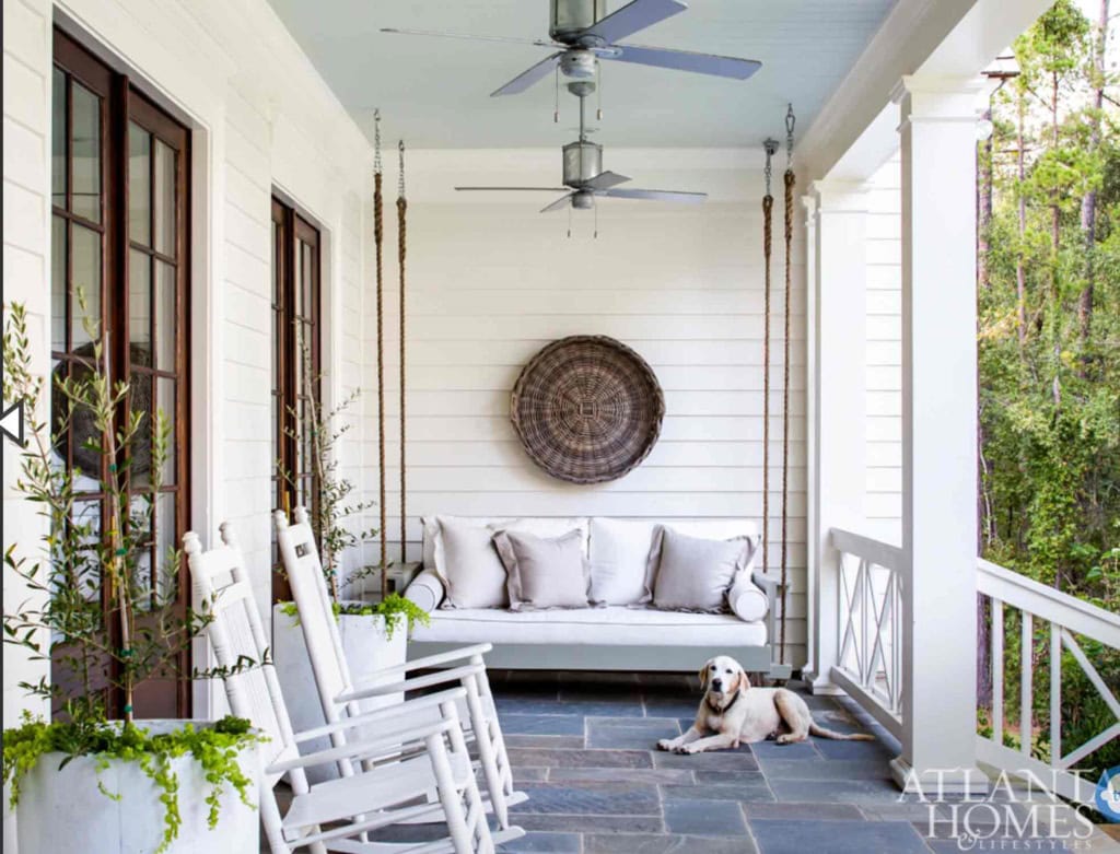 White Porch with swing and chairs Brandon Ingram and Ashley Gilbreath -photographed by Jeff Herr