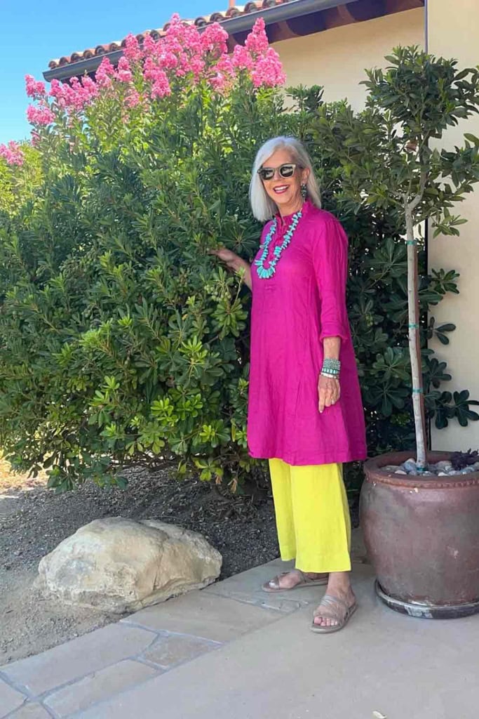Cindy Hattersley in fuschia and chartreuse