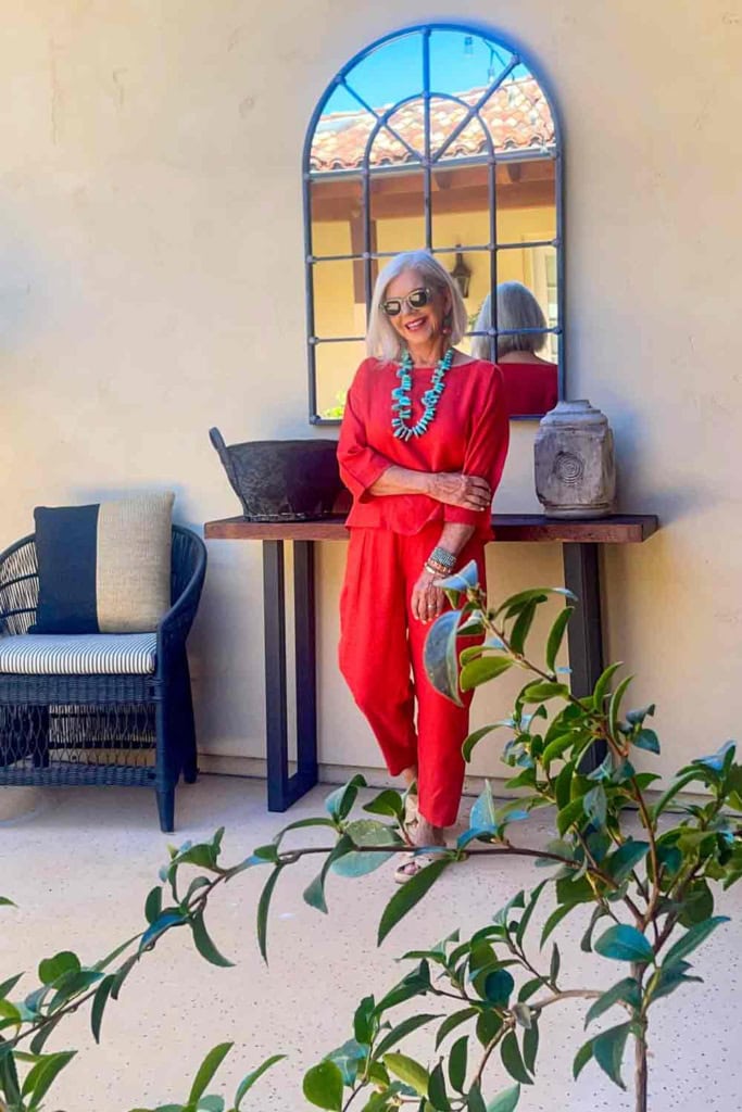 cindy hattersley in red with turquoise