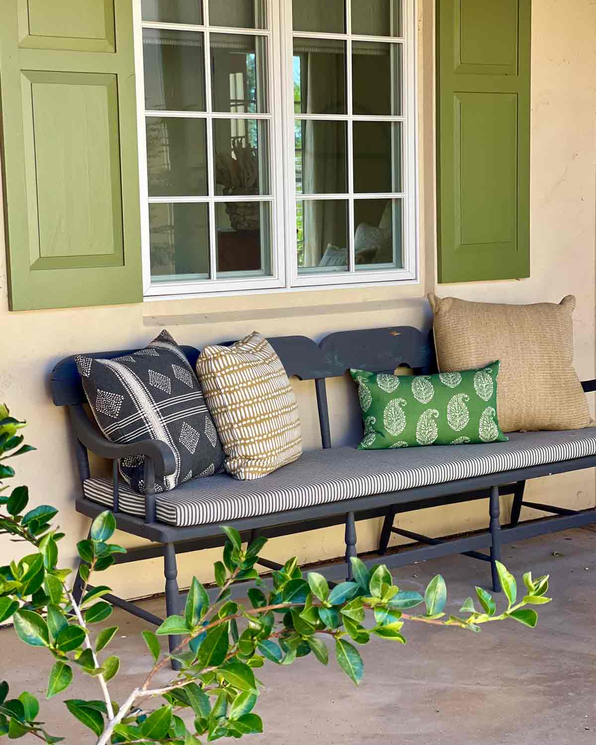 Antique bench in Cindy Hattersley's courtyard