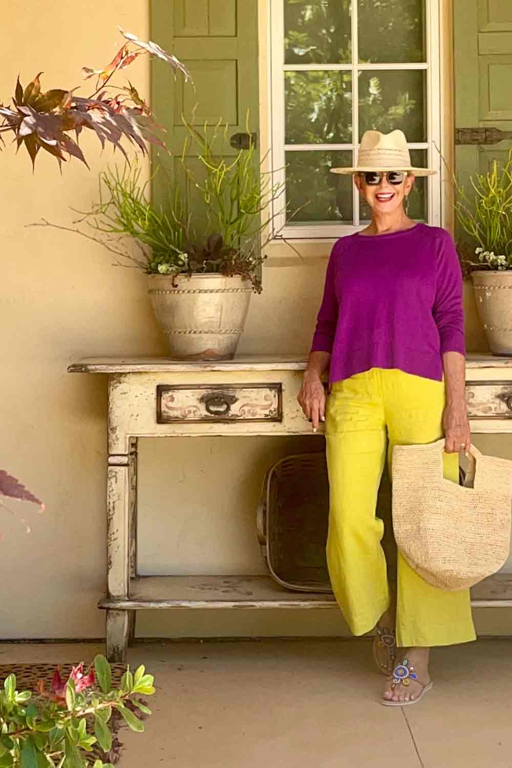 cindy hattersley in purple and chartreuse