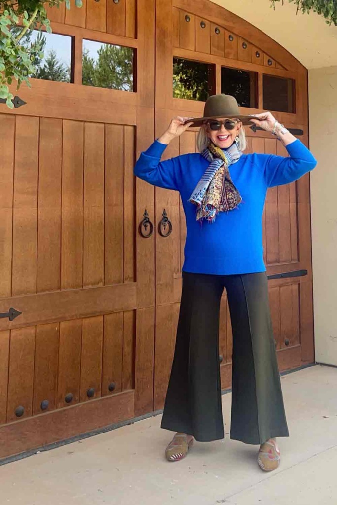 COS electric blue cashmere sweater quince pants