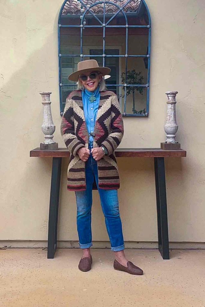 vintage ralph lauren sweater with frank and eileen jeans