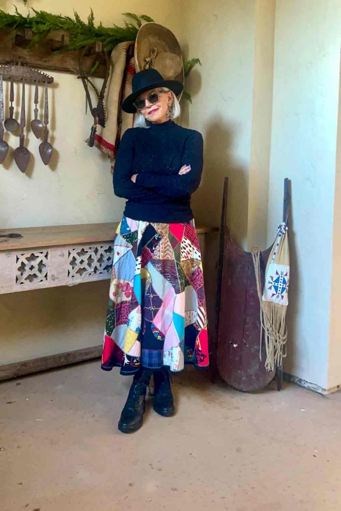 crazy quilt skirt and sweater