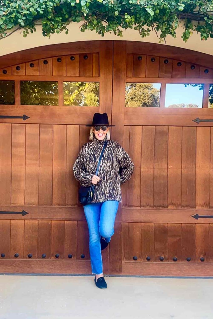 leopard sweater and jeans